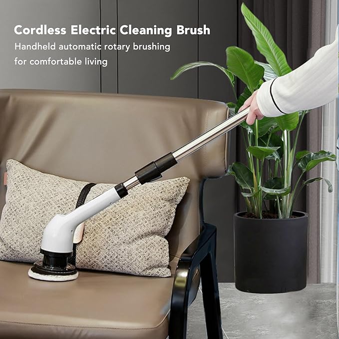 Electric Spin Scrubber Cordless Bathroom Scrubber with 6 Replaceable Brush Heads Adjustable Extension Handle Water Proof Shower Cleaner Brush for Bathtub Glass Car