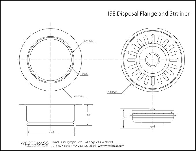 Westbrass A2089SEV-62 3-1/2" Kitchen Sink Waste Disposal Drain Flange and Basket Strainer, Matte Black