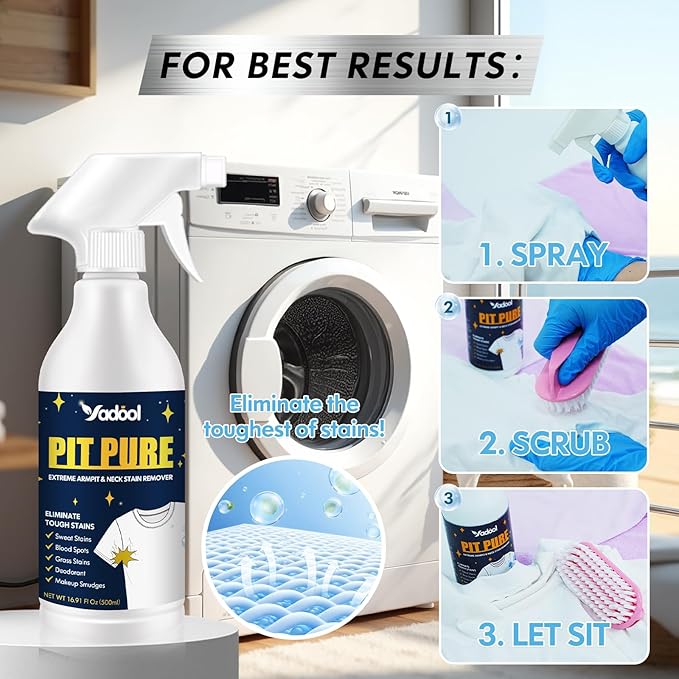 Sweat & Deodorant Armpit Stain Remover for Clothes, Suitable for Multi-Stain, Yellow Oil Spot Tough Stain Build Up Remover - 16 oz