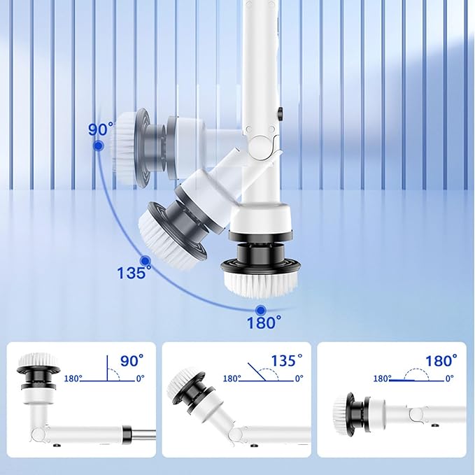 YUYTE Electric Spin Scrubber,Cordless Cleaning Brush with 9 Replaceable Heads,Adjustable Extension Handle, 90 Mins Long Lasting Power for Bathroom, Shower, Tub, Tile, Floor, Car (White)