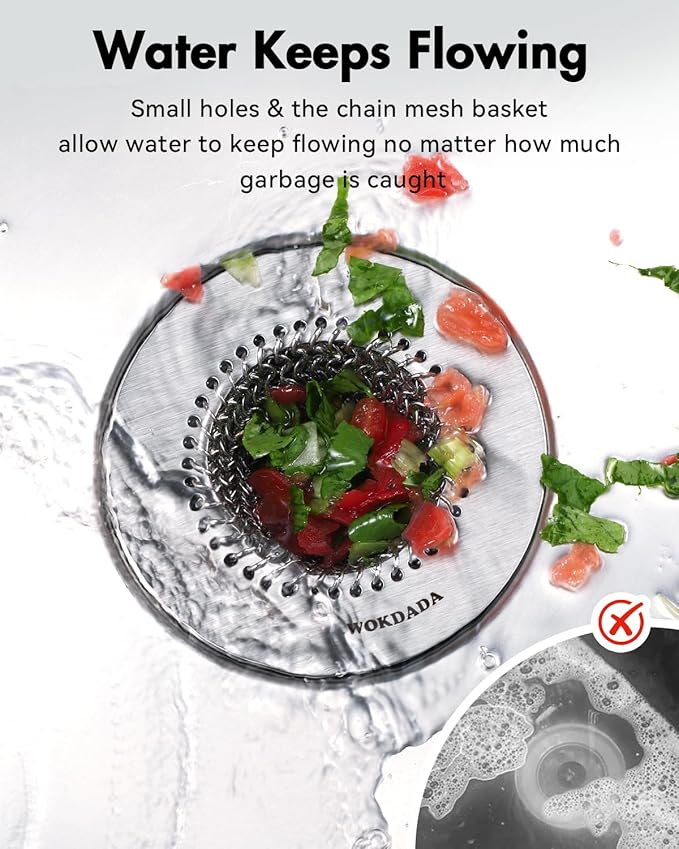 Sink Drain Strainer, Reversible No Clog Mesh Kitchen Sink Drain Strainer, 304 Stainless Steel & Rust-Proof/Masterfully Handcrafted, Easy Clean, Dishwasher Safe, Fits Standard Sink Drain