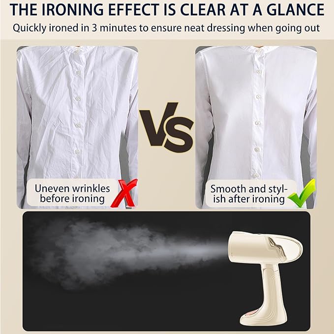 Handheld Steamer for Clothes, A 1500W Powerful Steamer with A 138ML Detachable Large Water Tank, Foldable Portable Steam Iron Suitable for Home, Dormitory, Office & Travel (Applicable to 110V) (White)