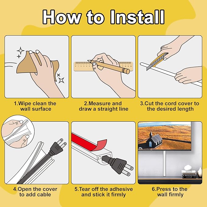 Wall Cord Hider 118 Inch, Self Adhesive Cable Hider Cord Cover for Wires, Flexible Wire Cover Cable Raceway for Cord Management W0.59 H0.39in White