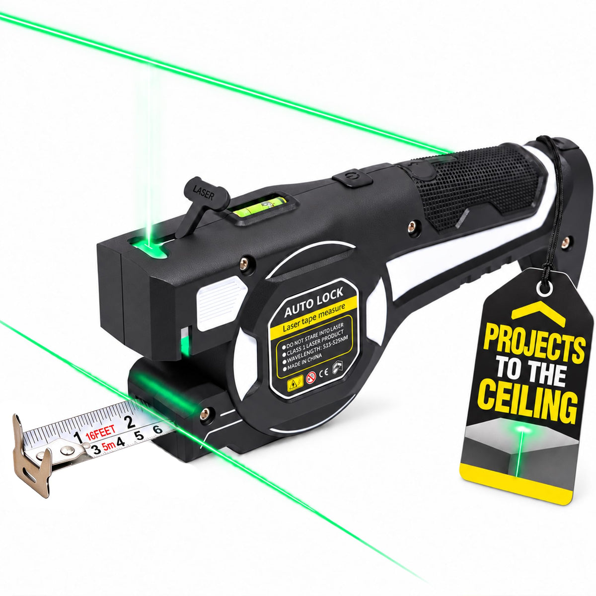 Laser Tape Measure with Upward Green Laser Line, Measure Ceiling - Image 1