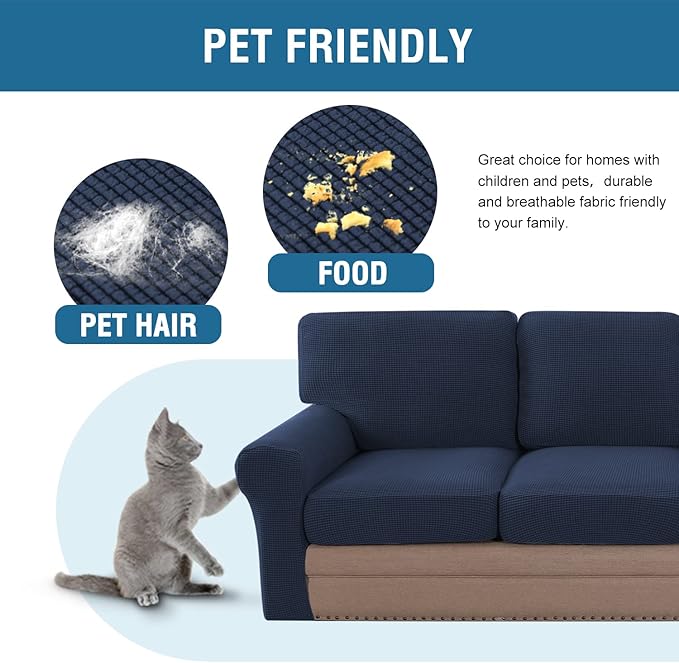H.VERSAILTEX Multi-Pieces Sofa Covers Stretch Couch Covers Form Fitted Seats and Back Cushions Covers (2 Seat Covers Plus 2 Back Cusion Covers, Bonus 2 Armrest Covers), Navy