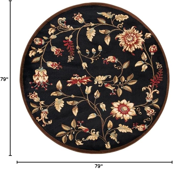 SAFAVIEH Lyndhurst Collection Round Rug - 6'7" Round, Black & Multicolored, Oriental Design, Stain Resistant, Ideal for High Traffic Areas in Living Room, Bedroom & Dining Room (LNH552-9091-7R)