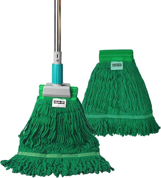 Heavy Duty Commercial Mop | 55.7" Stainless Steel Handle & 2 x 20.5 oz Looped-End Cotton Heads | Wet Mop for Home Garage Office Warehouse Floor Cleaning