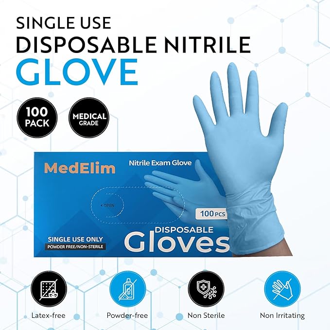 Nitrile Medical Exam Gloves: Powder-Free, Non-Sterile, 5 mil Disposable Glove, Blue