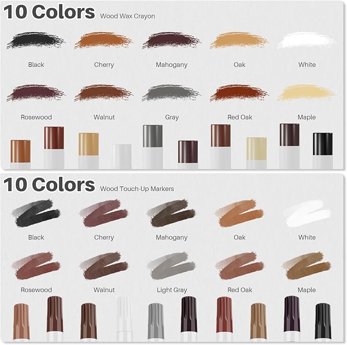 Wood Filler Sticks 20 Colors Wood Wax Crayons for Scratches, Crack, Scuffs on Wooden Funiture, Furniture Markers Touch Up Repair Furniture, Floors, Doors, Cabinets, Tables
