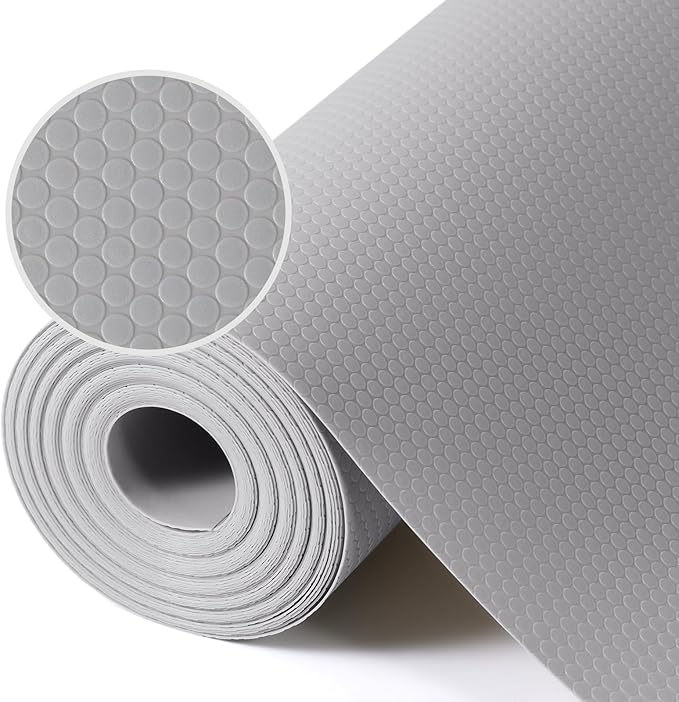 Light Gray Shelf Liners for Kitchen Cabinets Non Adhesive Drawer Liner for Bathroom Waterproof Refrigerator Liners for Shelves Fridge Plastic Mats Cabinet Cupboard Liner 17.5 x 236.2 Inches