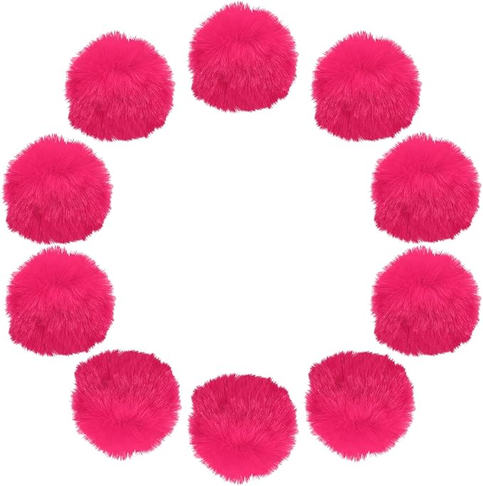 uxcell 2.8 Inch Faux Fur Pom Pom Balls, 10 Pcs Watermelon Red Fluffy Soft Faux Fur Pom Poms for Hats with Elastic Loop for DIY Knitting Hats Keychain Scarves Gloves Bags Shoes Accessories