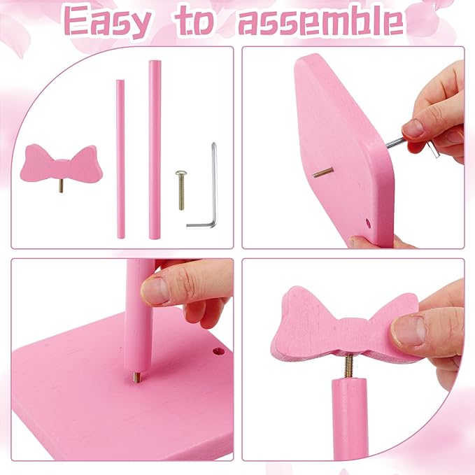 Leinuosen Pink Bow Paper Towel Holder Coquettish Cute Bow Wooden Paper Towel Holder Pink Bathroom Countertop Accessories Kitchen Roll Stand Organizer Standing Apartment Decor Housewarming Gift