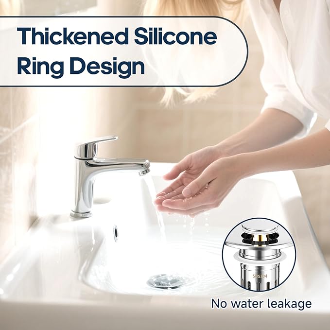 Pop Up Sink Drain Strainer, Bathroom Sink Drain Stopper with Removable Stainless Steel Drain Hair Catcher Basket, Universal Bathroom Sink Stopper Replacement, Drain Plug Filter (2PCS New)
