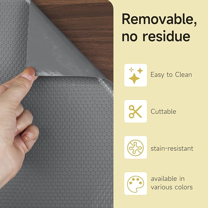 WochiTV Adhesive Shelf Liner 11.8 X 240 Inches Peel and Stick Kitchen Liner for Cabinets, Drawers Removable Protector Mat Waterproof Contact Covering for Dresser Pantry Countertops Shelves, Gray