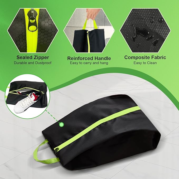 Smell Proof Shoe Bags for Travel & Sports,Odor-Absorbing Cleat Bags,Water-Resistant Shoe Organizer for Gym, Soccer, Golf,Tennis (Fits US Size 14, Lightweight & Durable)