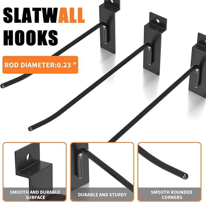4”Slatwall Hooks,Black Slat Wall Display Hook, 25 PCS Slat Wall Panel Accessory Hooks