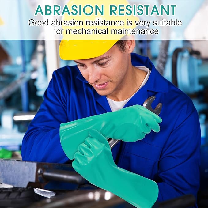 10 Pairs Chemical Resistant Gloves Heavy Duty Thick Nitrile Gloves Bulk for Cleaning, Resist Household Acid, Alkali and Oil (Large)