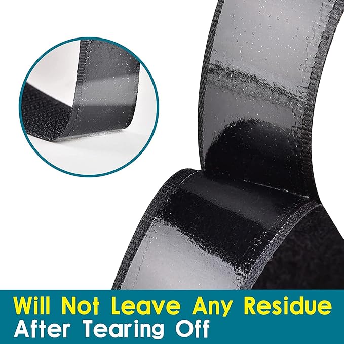 1 Inch x 82 Feet Black Hook Loop Strips with Adhesive Heavy Duty, Double Sided Hook Loop Rolls, Picture Hanging Strips, Bulk Sticky Straps Wall Hanging Strips