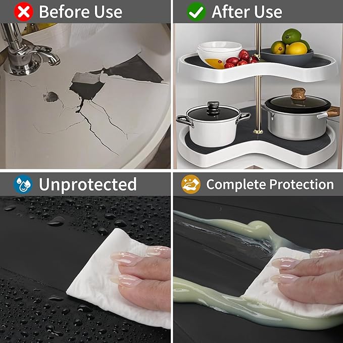 2PCS Lazy Susan Shelf Liner 27" Silicone Lazy Susan Liner Non Slip Kitchen Cabinet Liners Mats for Shelf Drawer Black