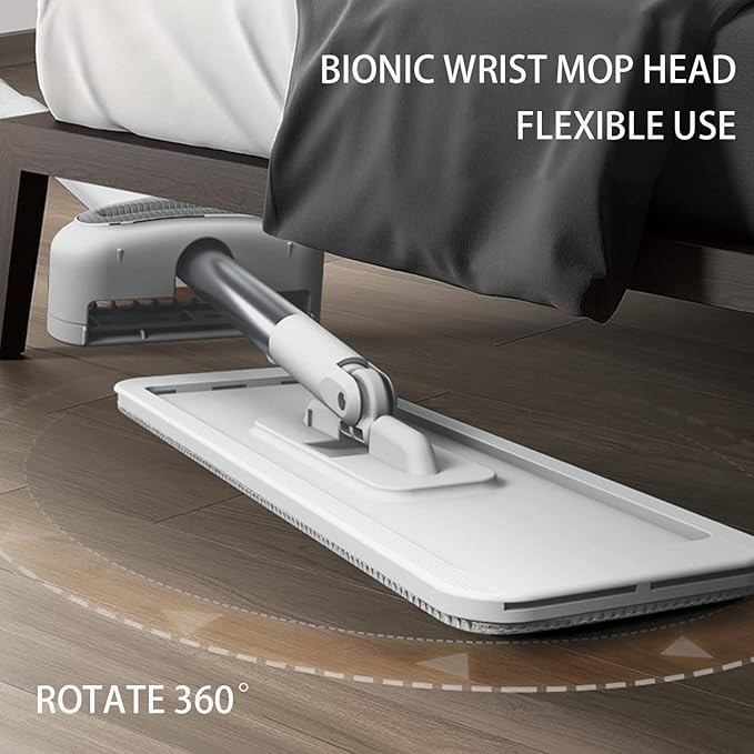 Mop and Bucket Set with Wringer, Flat Mops for Floor Cleaning, Wall Mop Cleaner with Long Handle, Hardwood Floor Mop with 6 Microfiber Pads (1 Mop + 6 Microfiber Pads + 1 Bucket)