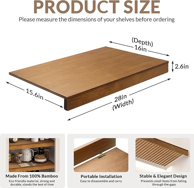 Wire Shelf Covers, Bamboo Wire Rack Covers for Pantry, Closet (5pcs, 28" W x 16" D)
