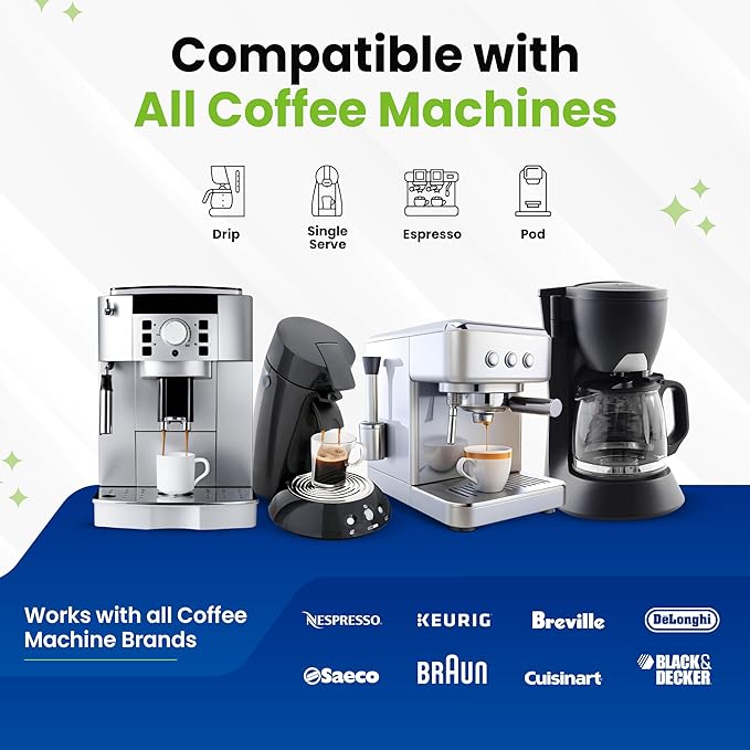 Coffee Machine Descaler Tablets 25 Count - Compatible With Keurig, Nespresso, Philips, Ninja, Delonghi, Miele, Breville & More - Coffee Maker Cleaner Tablets with 1 Year Supply