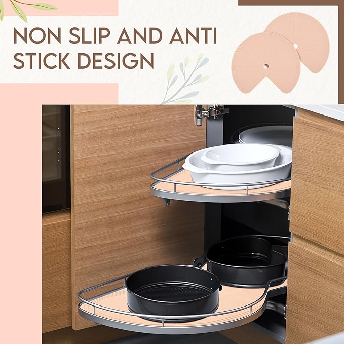 2 Pack 26 Inch Lazy Susan Shelf Liner Silicone Shelf Liner Non Adhesive Circle Kitchen Liners Non Slip Cabinet Liners for Drawer Refrigerator Cupboard Cabinet Organizers(Skin Color)