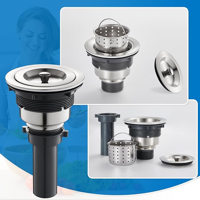3-1/2-inch Kitchen Sink Drain, Stainless Steel Removable Deep Basket Strainer, Tailpiece Included