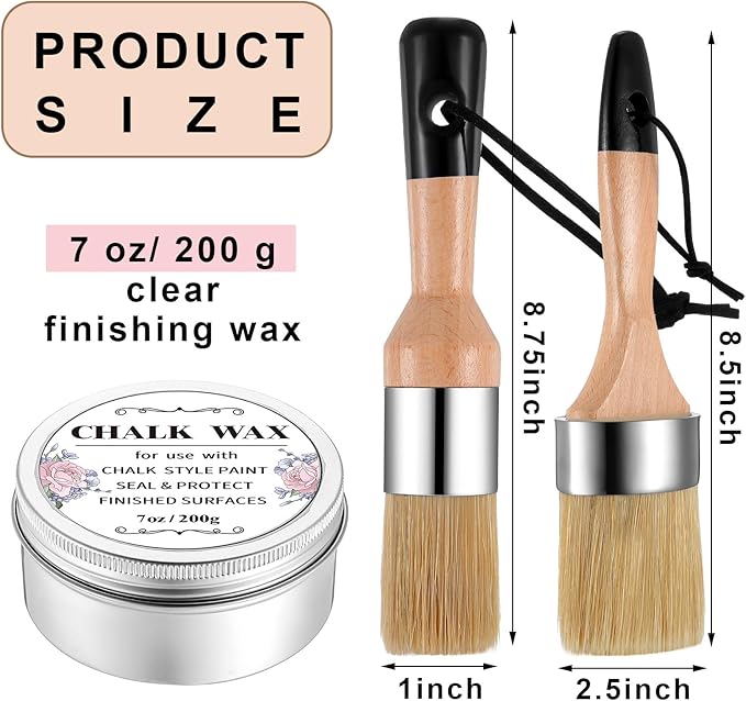 Furniture Finishing Wax Paint Wax Sealer Clear with 2 Brush Set 7 oz for Clear Chalk Sealing Wood Surfaces Interior Furniture Protective Painting Waxing Wooden Floor Cabinet Home Accessories