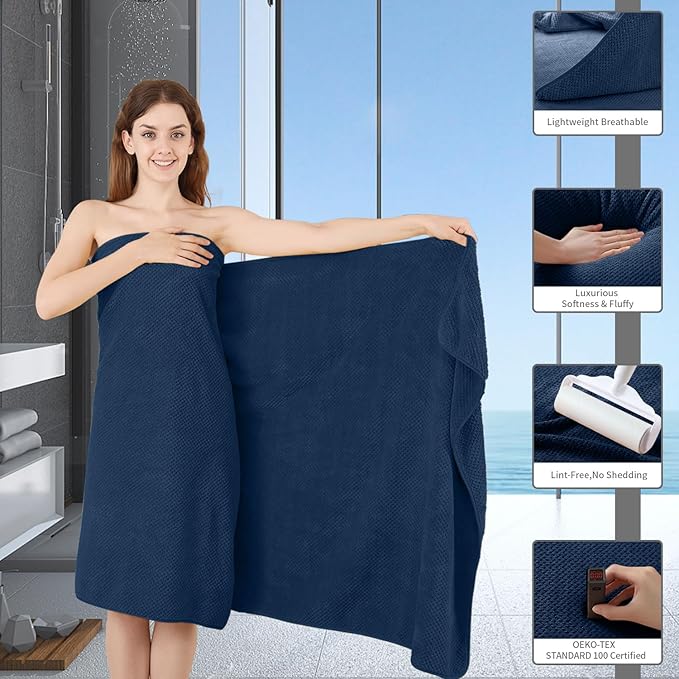 8 Piece Bathroom Towel Set Navy Blue |2 Oversized Large Bath Towels Sheet,2 Hand Towels and 4 Washcloths| 600GSM Ultra Soft Luxury Premium Towel Set Highly Absorbent Quick Dry Hotel Towel Collection