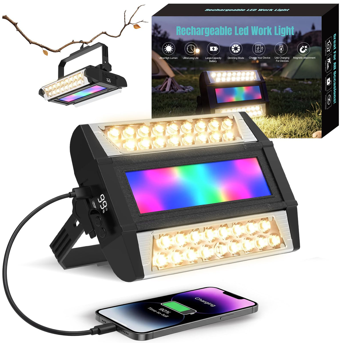 380W 38000mAh RGB Rechargeable LED Work Light Portable LED - Image 1