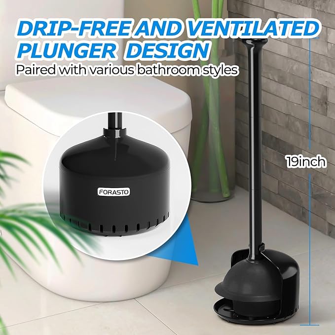 3Pack Toilet Plunger with Holder, Plungers for Bathroom with Holder, Toilet Plunger with Cover, Bathroom Plunger, Bathroom Decor, Toilet Bowl Cleaners, Bathroom Accessories, Black