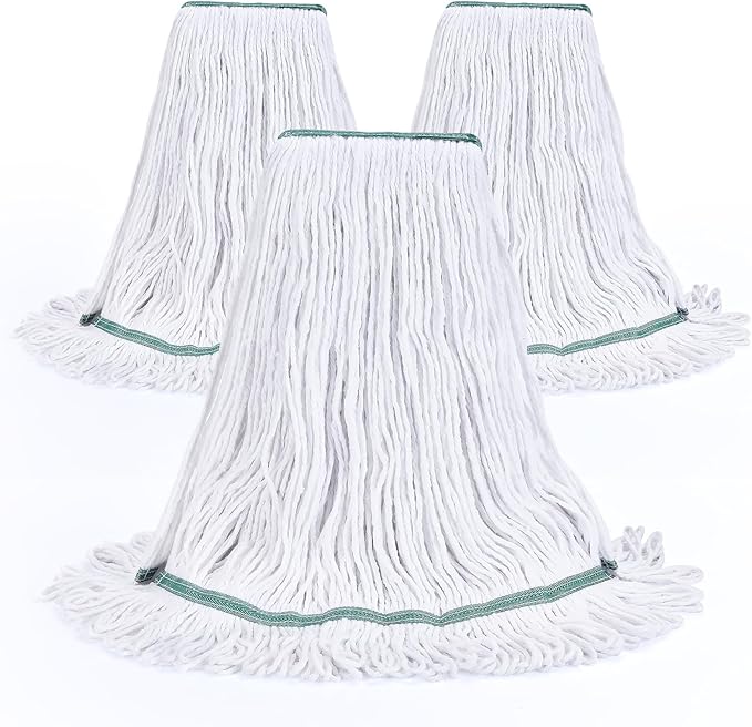 Matthew Cleaning Synthetic Rayon Mop Head Replacement, Chemical Resistant 4-Ply Looped End Commercial Mops for Floor Cleaning and Finishing, 16 oz Medium, 3 Pack