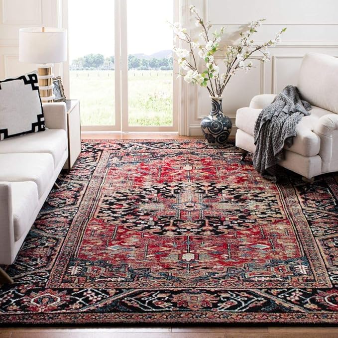 SAFAVIEH Vintage Hamadan Collection Area Rug - 9' Square, Red & Multi, Oriental Traditional Persian Design, Non-Shedding & Easy Care, Ideal for High Traffic Areas in Living Room, Bedroom (VTH215A)