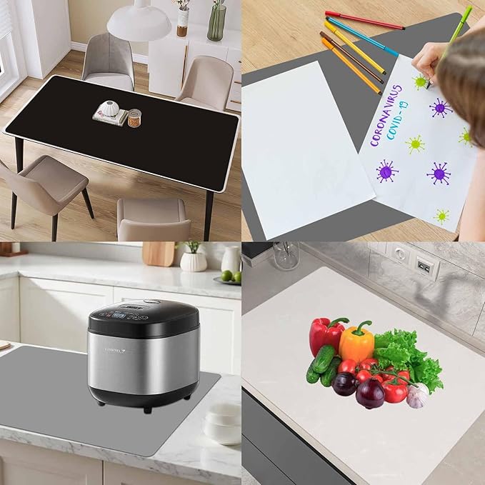 48"x24"(120cmx60cm) Large Silicone Mat for Kitchen Counter, Heat Resistant Non-Slip Countertop Protector, Waterproof Silicone Craft Mat for Kitchen Island(2Pack, Light Gray)