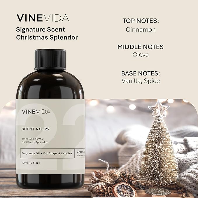 VINEVIDA [4oz] Christmas Splendor Fragrance Oil, Holiday Scents for Candle Making - Made in USA Scents for Candle Making - Christmas Fragrance Oil