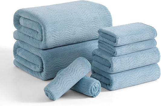 8 Piece Bath Towel Set |2 Oversized Large Bath Sheet,2 Hand Towels,4 Washcloths| Ultra Soft Bath Towel Set for Bathroom Hotel Gym Spa,Highly Absorbent Quick Dry Bathroom Towel Collections,Turquoise