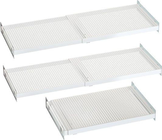 Expandable Closet Shelves, 3 Pack Adjustable Metal Closet Organizers and Perforated Storage Shelves for Wardrobe, Kitchen Pantry, Shoe Rack, (White,11.8" D x 17"-31" W,3PCS)
