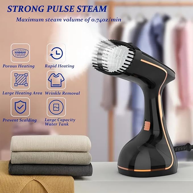 Handheld Clothing Steamer, 1430W High-Power 320ml Large Capacity Clothing Wrinkle Remover, 20s Fast Preheating Multifunctional Iron with A Maximum Steam Flow Rate of 0.74oz/min (Black)