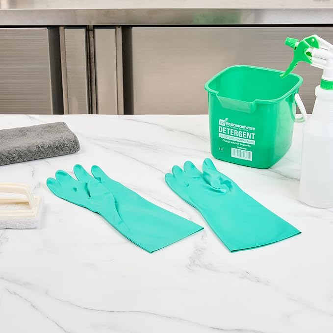 Restaurantware Nitrile Gloves 10 Count 15 mil Chemical Resistant Gloves Abrasion-Resistant Kitchen Cleaning Latex-Free Green