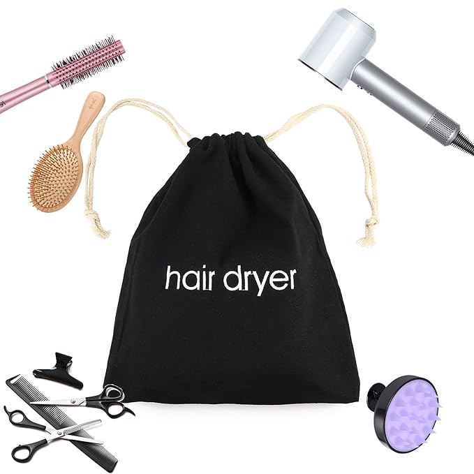 3 | 6 | 8 Pack Hair Dryer Bags Drawstring Bag Container Hairdryer Bag for travel bathroom (3 PCS, Black)