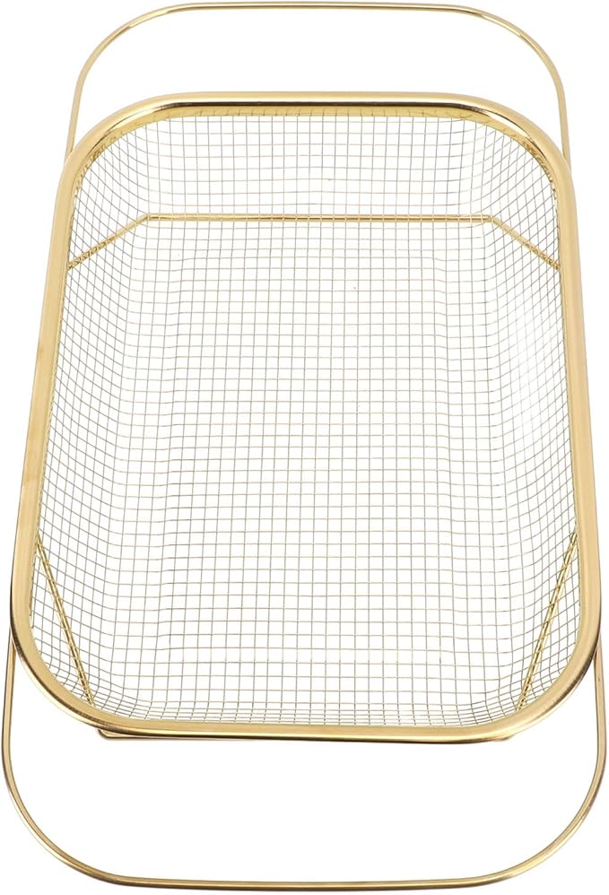 JTLB Over The Sink Colander Strainer Basket Stainless Steel for Kitchen Sink with Handles Fine Mesh Expandable Kitchen Essentials Rectangle (Gold)