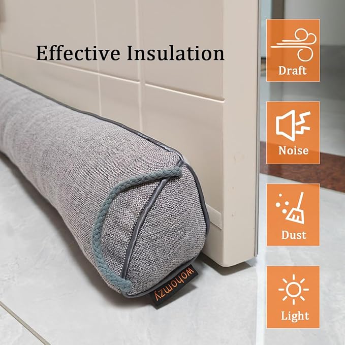 34 Inch Under Door Draft Stopper, Blocks Hot Cold Air Wind from Door and Window Bottom,Weather Seal, Reduce Noise Light,Triangular, Gray