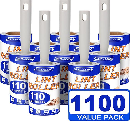 BAILALIBO Lint Rollers for Pet Hair Extra Sticky, 1100 Sheets Mega Value Set, Lint Remover for Clothes, Couch, Carpet, Dog & Cat, Furniture, Mini Travel Refills, for Daily Cleaning Tool