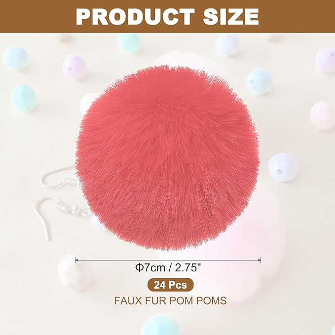 PATIKIL Faux Fur Pom Poms for Hats, 24 Pcs Fluffy Soft Fur Poms Balls with Elastic Loop for Keychain Knitting Hats DIY Scarves Gloves Bag Christmas, Orange Red