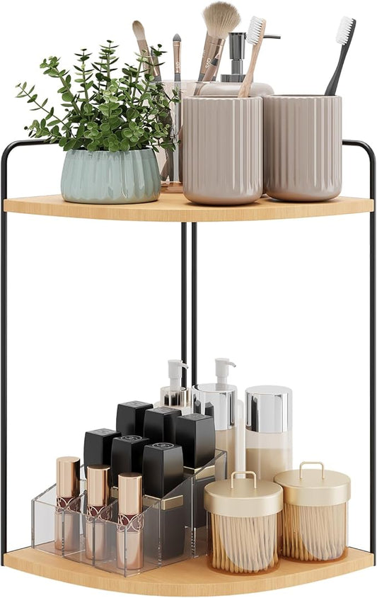 Bathroom Counter Organizer,Countertop Organizer,Vanity Organizers,Bathroom Storage,Bathroom Sink Caddy,Counter Shelf,Corner Counter,Corner Shelves(Black-Burlywood)