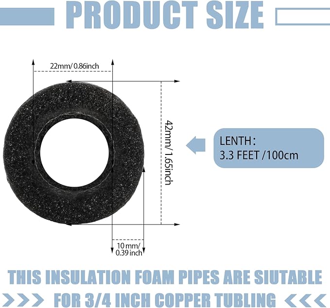 Amylove 24 Pcs 3.3 Feet Foam Pipe Insulation Foam Tube Insulating Water Pipe Pool Swim Noodles Pre Slit Heat Preservation Pipes Covers for Tubing Outdoor Winter Freeze Protection(Black,3/4 Inch)
