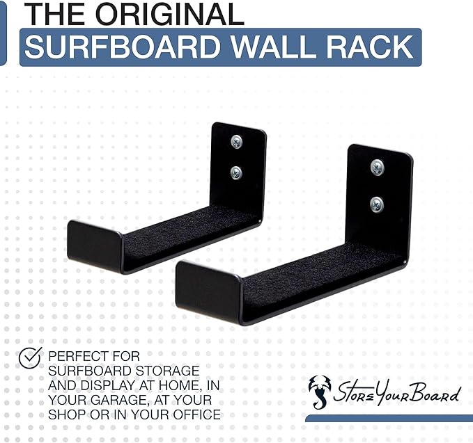 StoreYourBoard Naked Surf – The Original Minimalist Surfboard Rack, Heavy-Duty Black Aluminum Surf Board Wall Hangers for Display & Storage, Surfboard Wall Mount Holds 30 lbs