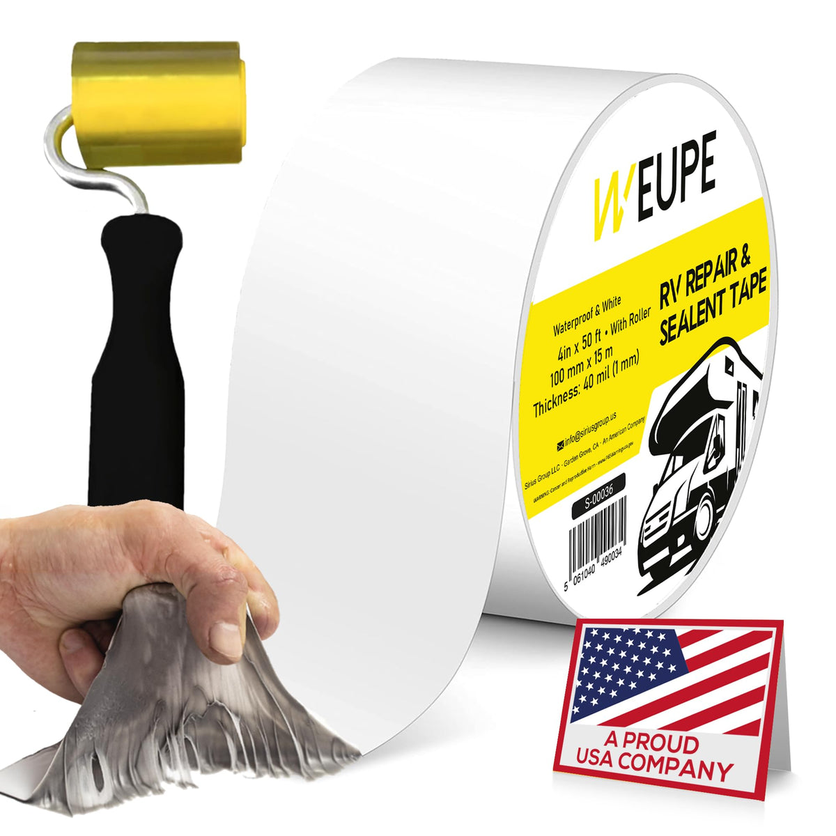 RV Sealant Tape with Roller, White - Image 1
