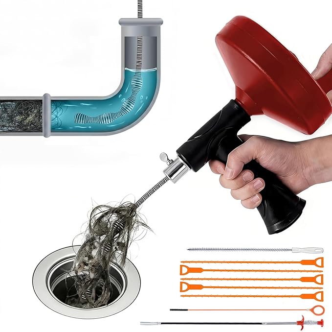 33 ft Snake For Drain,Plumbing Snake, Heavy Duty Flexible Hair Clog Remover Drain Snake Tool for Shower, Bathroom, Bathtub and Kitchen Sink Pipes (Red)